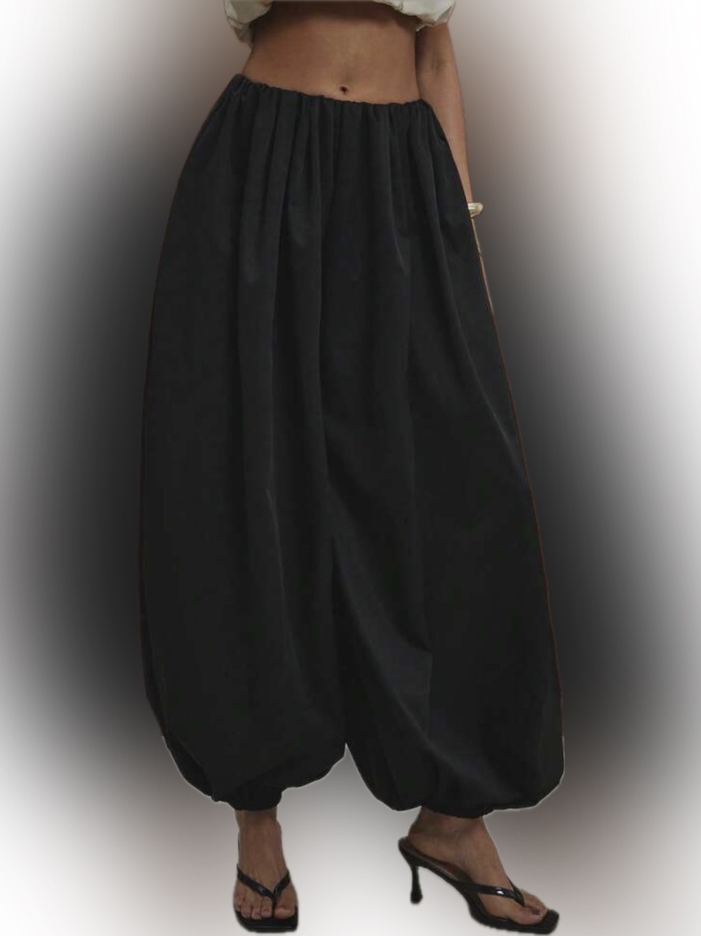 NWOT- Wide-Leg Black Balloon Harem Pants with Elastic Waist